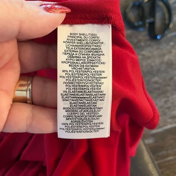 Chaps Red Grecian Drape Ruffle Front Gown Maxi Dress sz 6 EUC - Picture 5 of 5